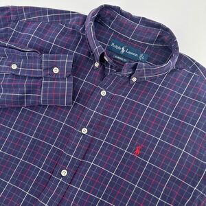 Ralph Lauren Mens Large Classic Fit Plaid Button Down Shirt Purple Windowpane